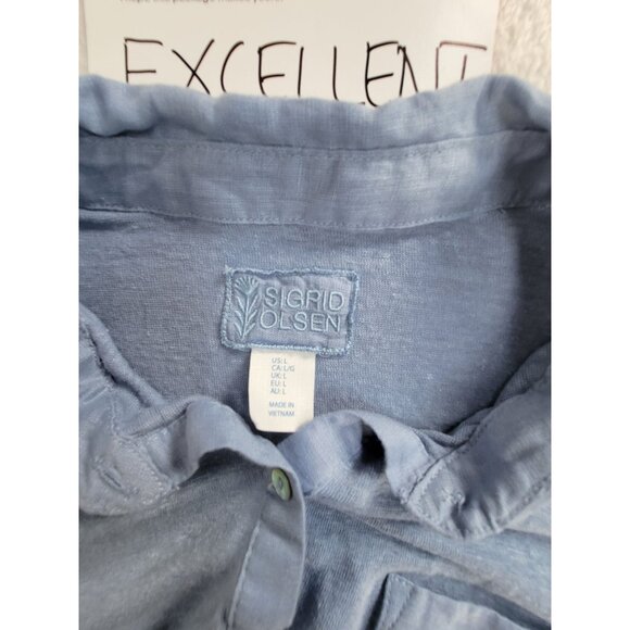 Sigrid Olsen Womens Large Blue Button-Up Collared Shirt with Pocket Lightweight - Picture 3 of 7